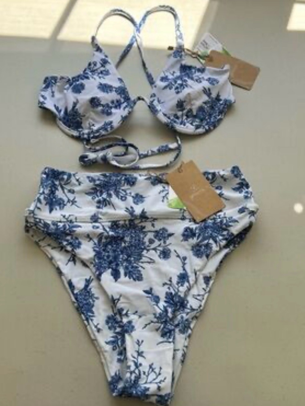 Women's Blue Floral High-Waist Bikini Set